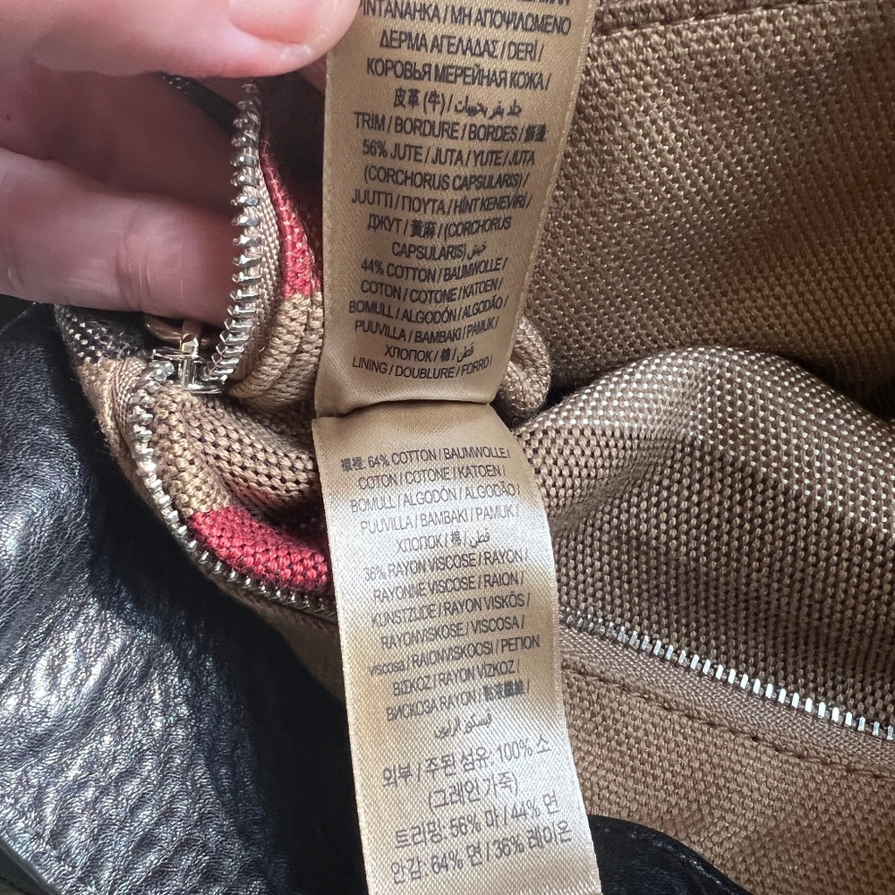 BURBERRY Maidstone Black Leather House Check Canvas Small Tote Bag - Picture 13 of 14